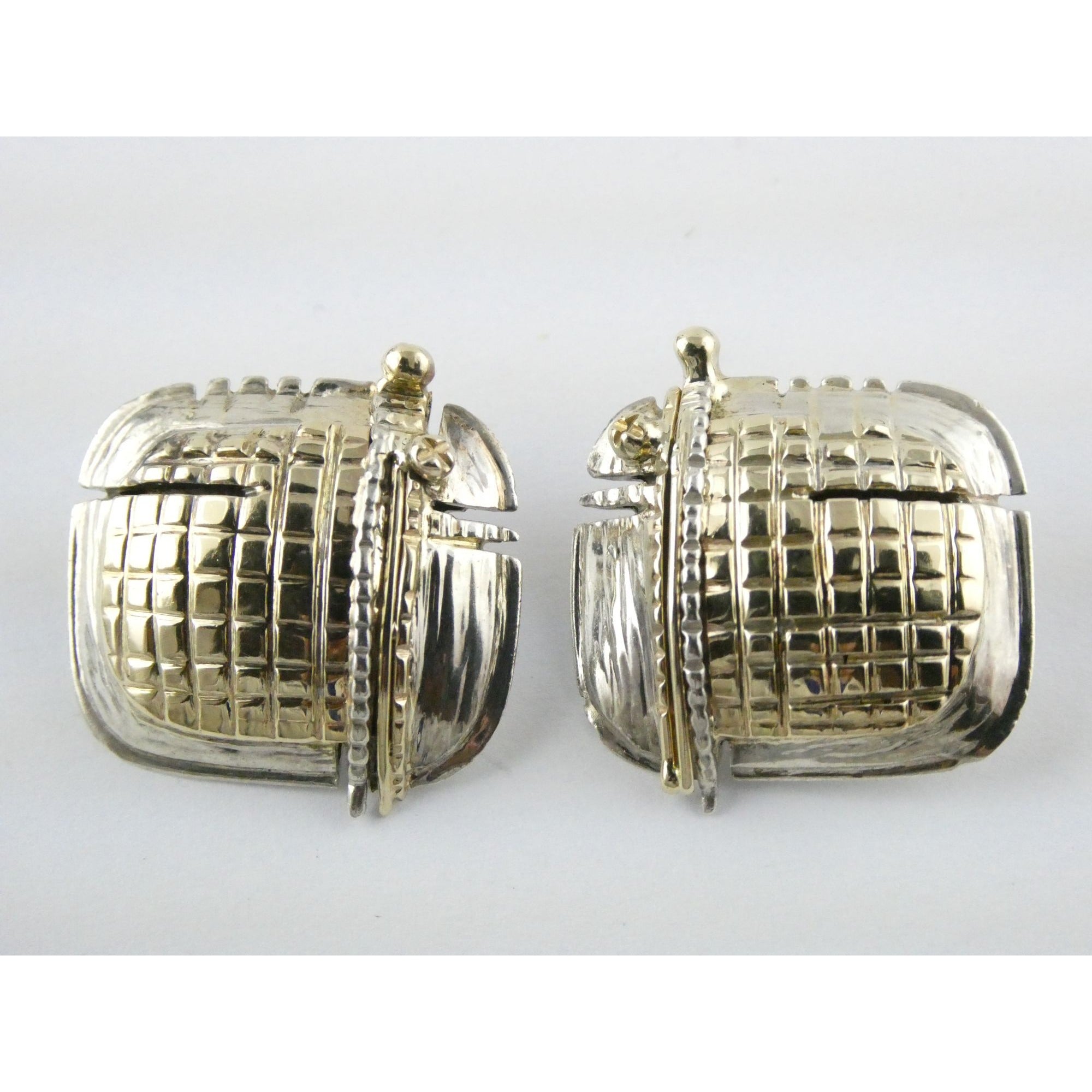 Vintage KAI Originals Sterling Silver and 14k Gold Modernist Clip on Earrings