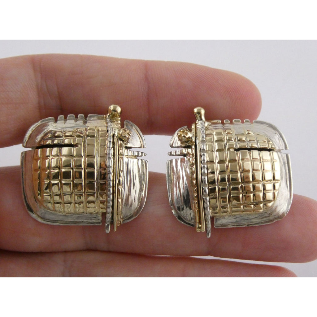 Vintage KAI Originals Sterling Silver and 14k Gold Modernist Clip on Earrings