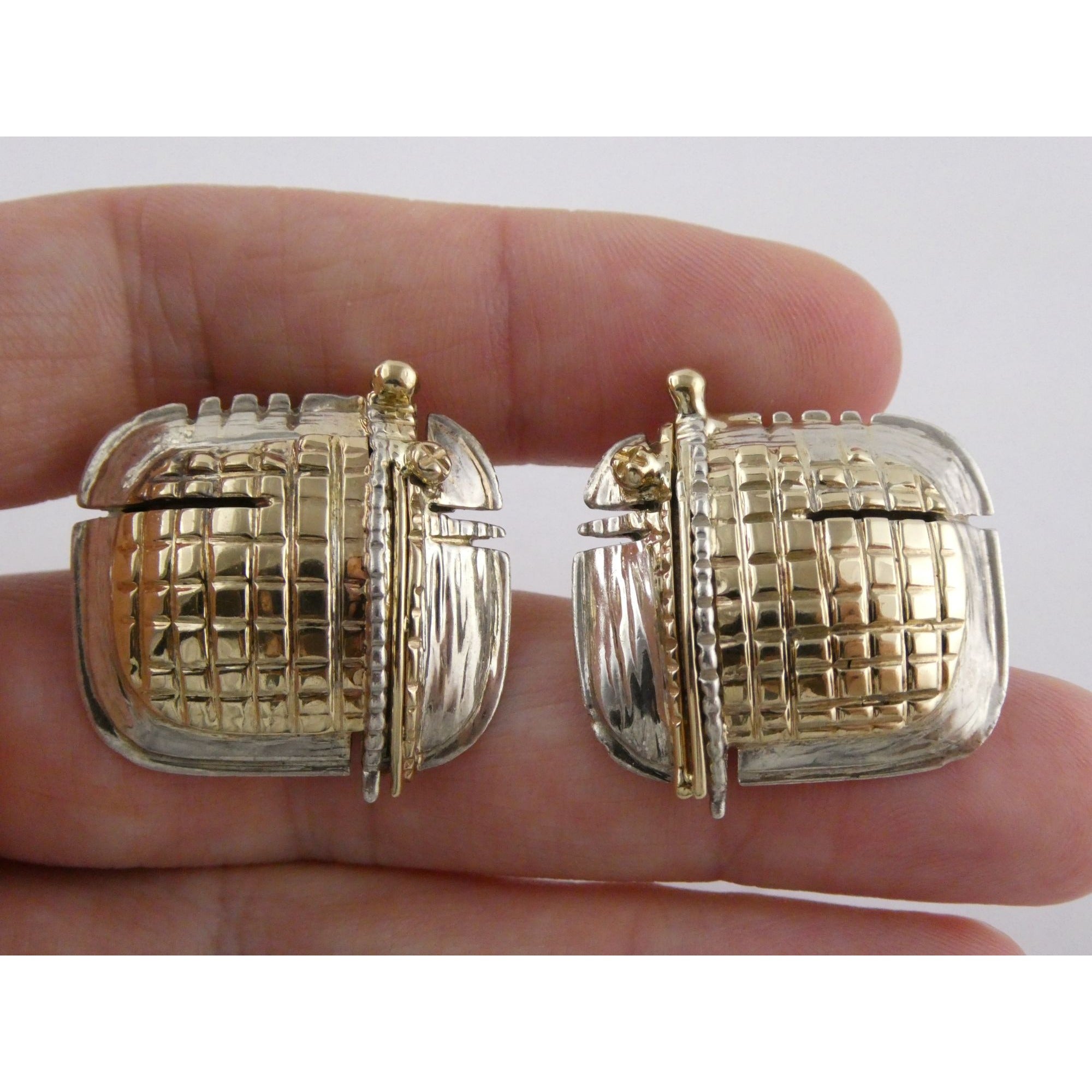 Vintage KAI Originals Sterling Silver and 14k Gold Modernist Clip on Earrings