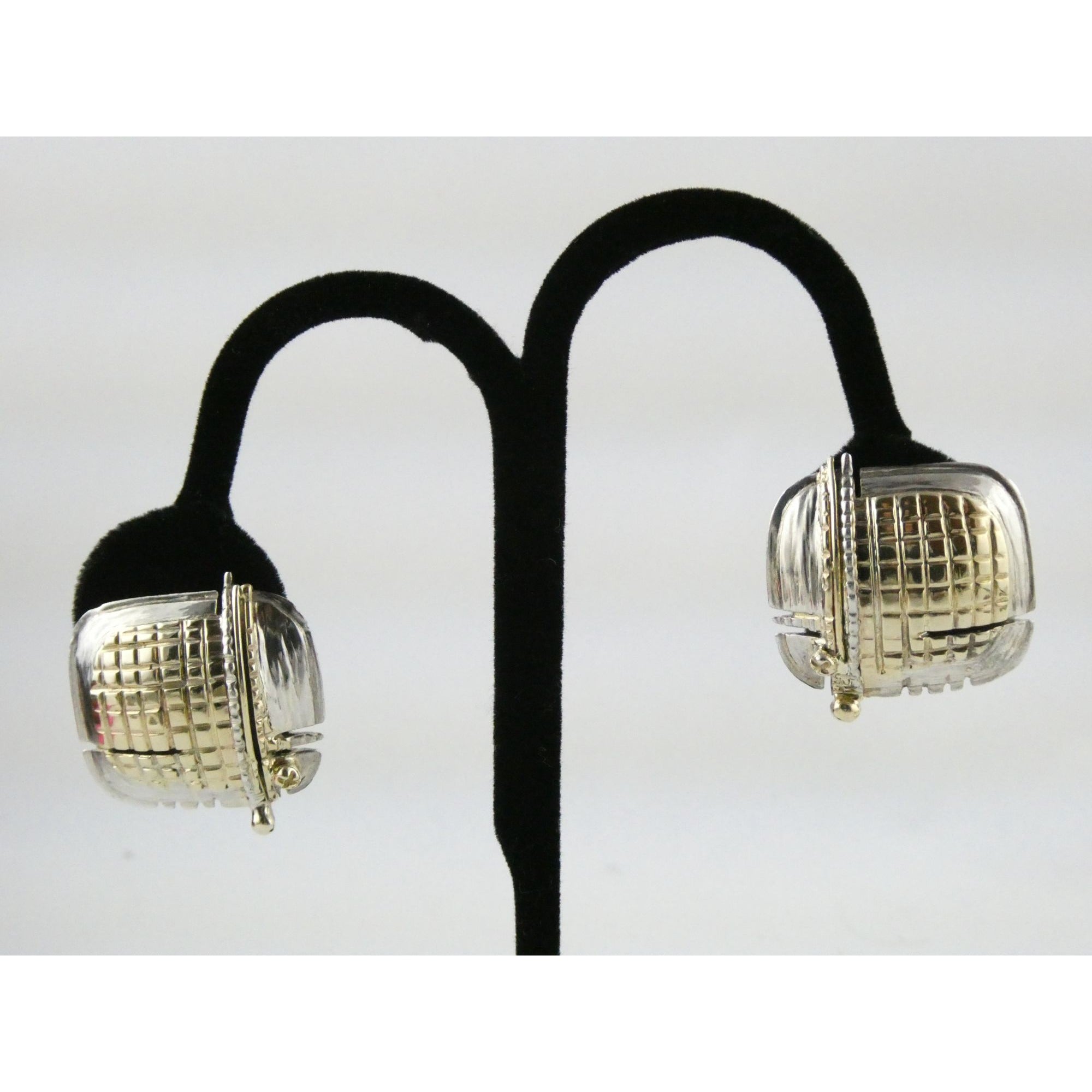 Vintage KAI Originals Sterling Silver and 14k Gold Modernist Clip on Earrings
