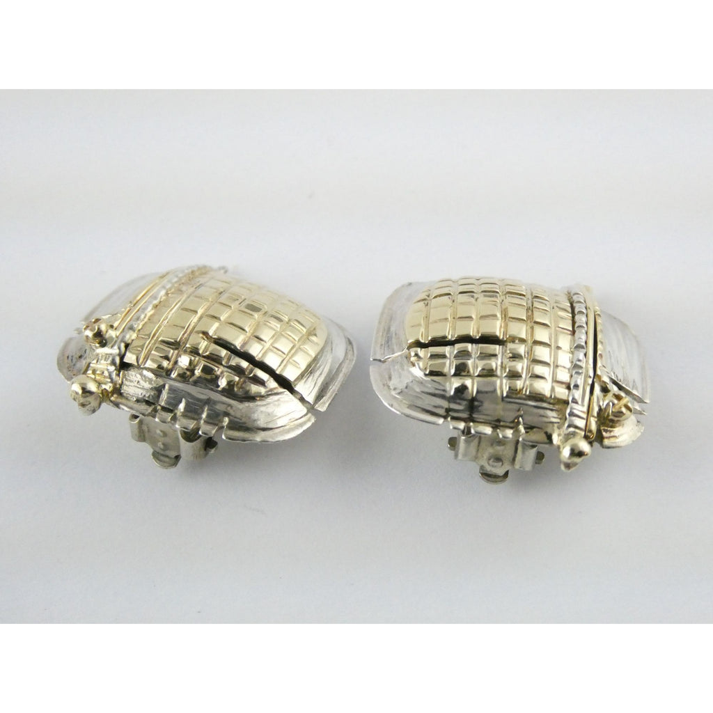 Vintage KAI Originals Sterling Silver and 14k Gold Modernist Clip on Earrings