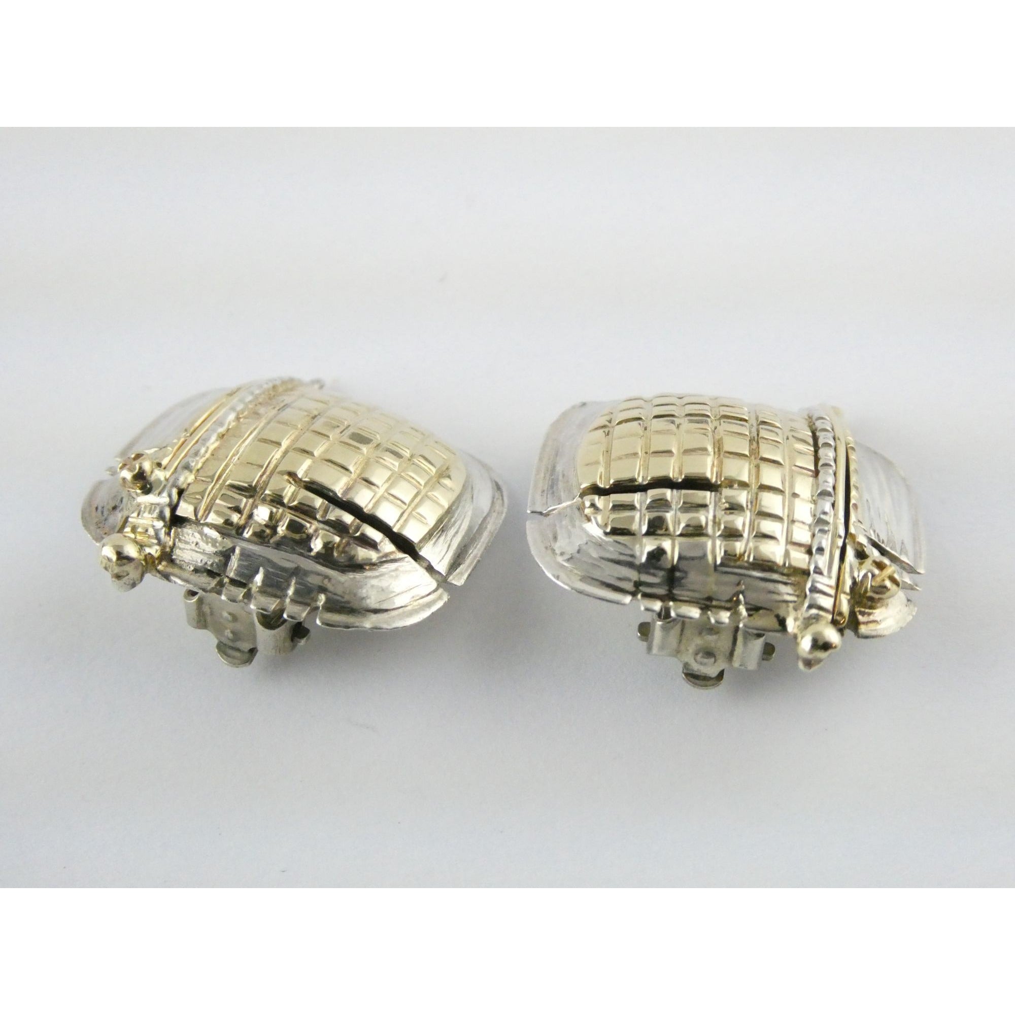 Vintage KAI Originals Sterling Silver and 14k Gold Modernist Clip on Earrings