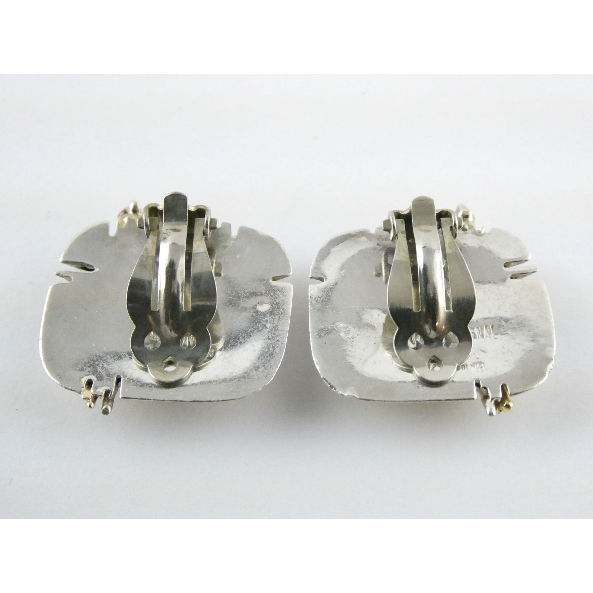 Vintage KAI Originals Sterling Silver and 14k Gold Modernist Clip on Earrings