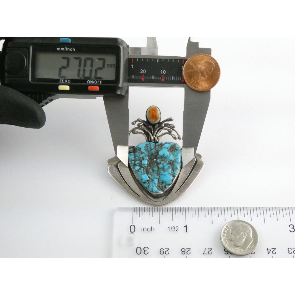 Vintage Artisan SKR Sterling Silver Mexican Fire Opal and Turquoise Brooch 27g