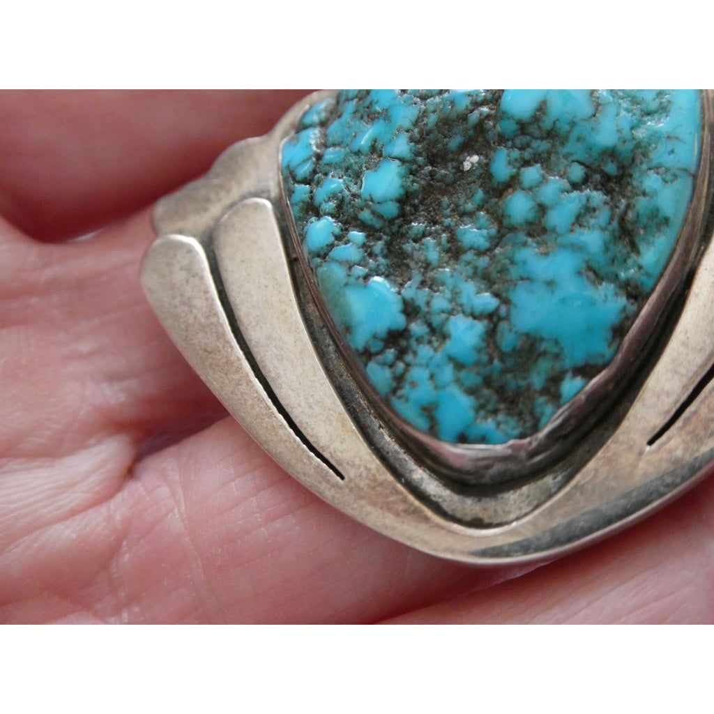 Vintage Artisan SKR Sterling Silver Mexican Fire Opal and Turquoise Brooch 27g