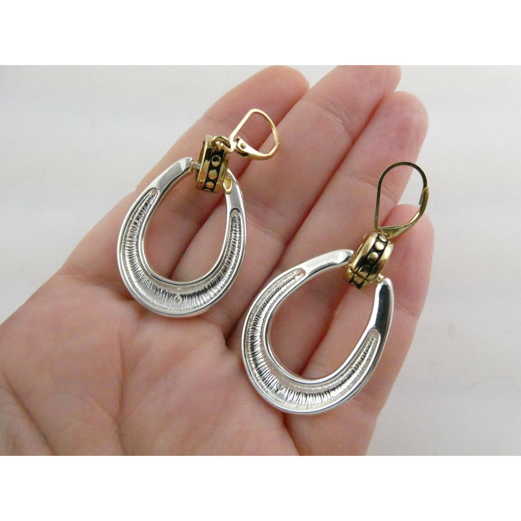 Gilt Sterling Silver Earring Hooks Two Tone Door Knocker Earrings 50mm Length