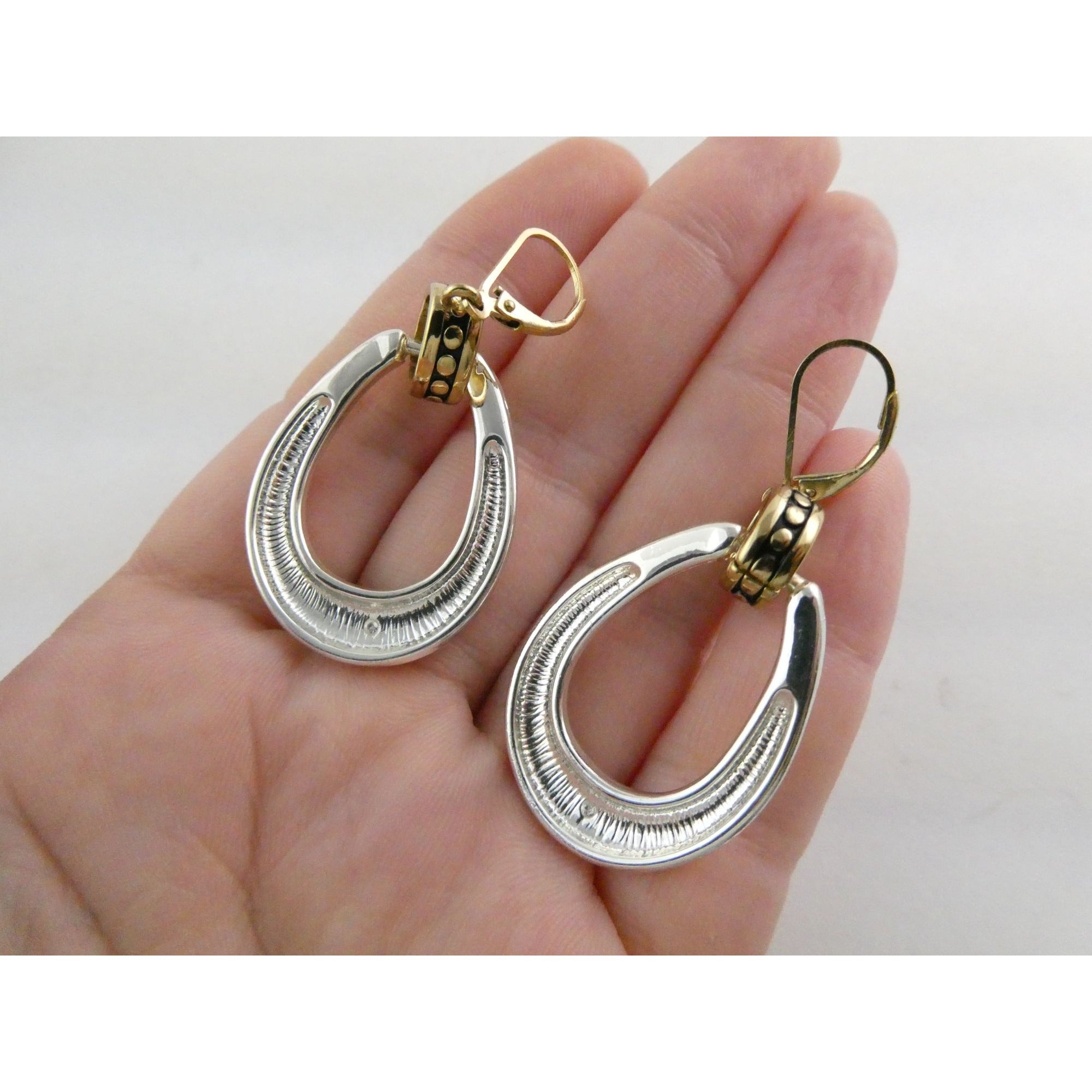 Gilt Sterling Silver Earring Hooks Two Tone Door Knocker Earrings 50mm Length