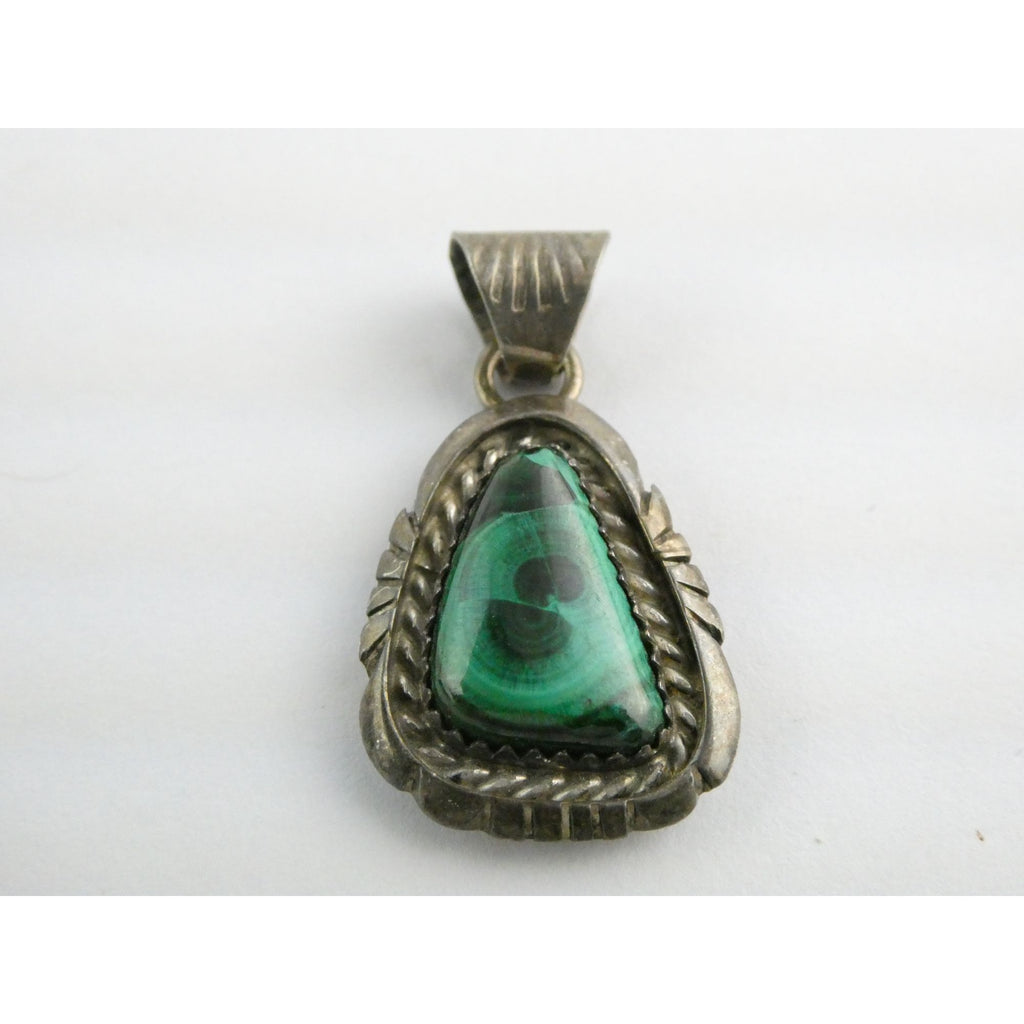 NA Navajo Bernice Bonney Sterling Silver Malachite Pendant 5g 31mm Length BB