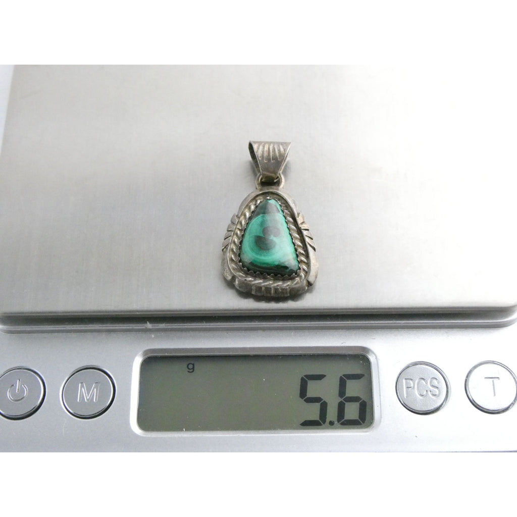NA Navajo Bernice Bonney Sterling Silver Malachite Pendant 5g 31mm Length BB