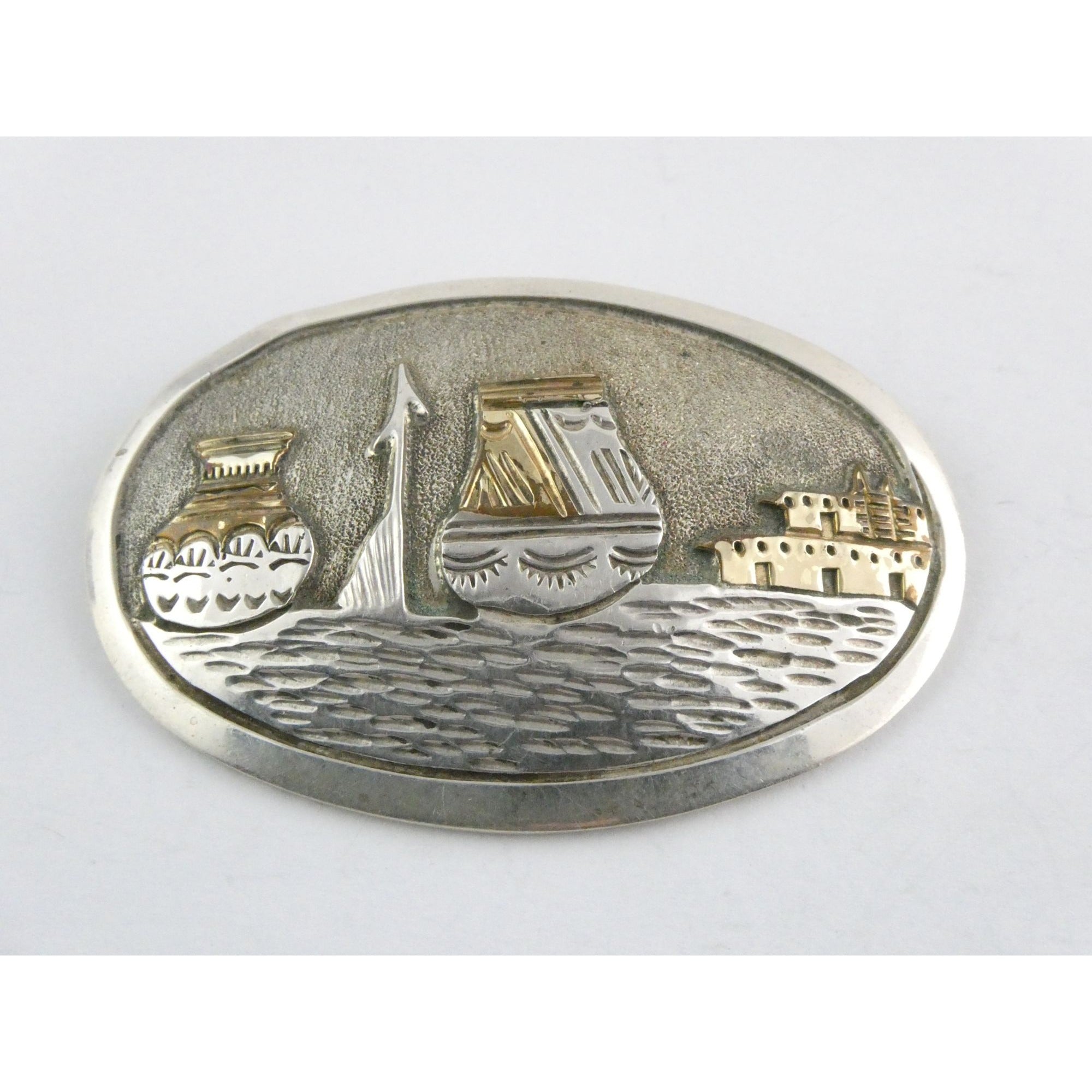 Southwestern Scene Sterling Silver Gilt Accent Pin Pendant Vases Spear 18g 54mm