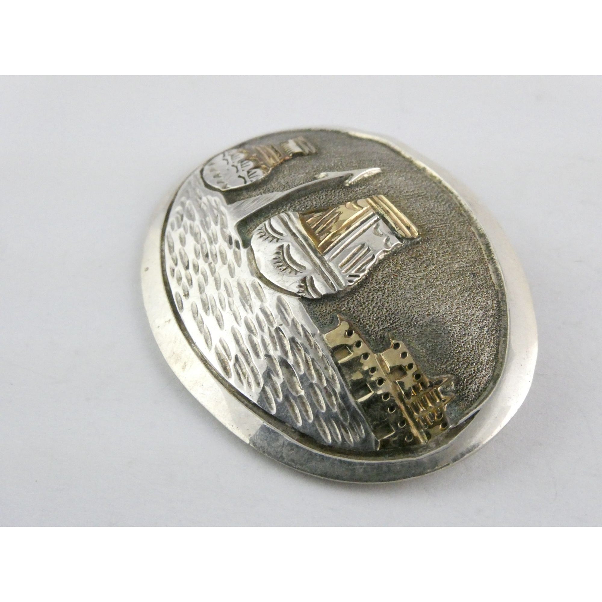 Southwestern Scene Sterling Silver Gilt Accent Pin Pendant Vases Spear 18g 54mm