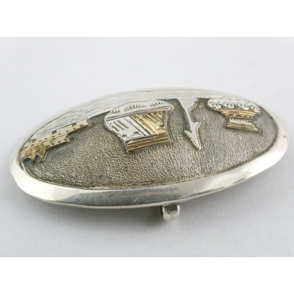 Southwestern Scene Sterling Silver Gilt Accent Pin Pendant Vases Spear 18g 54mm