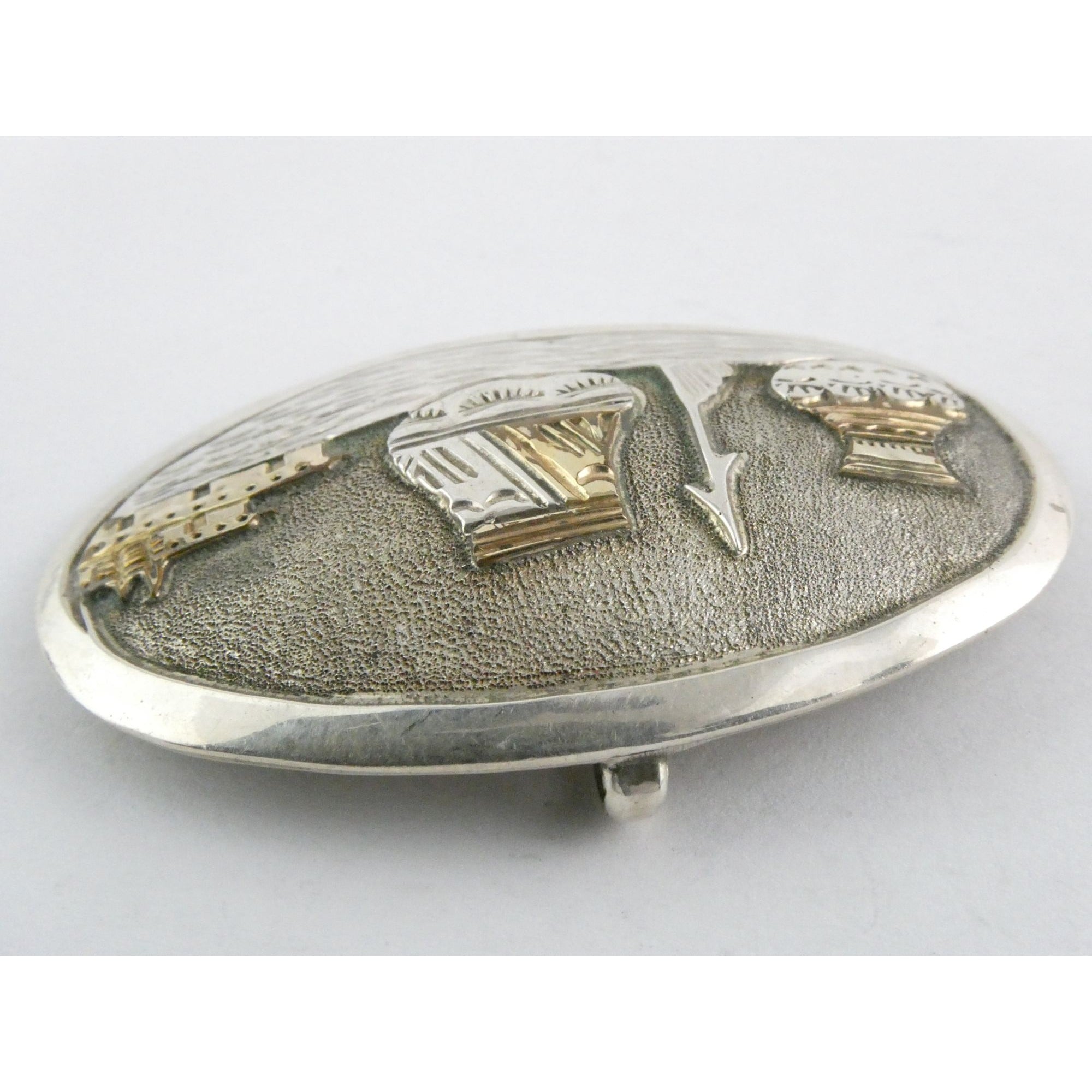 Southwestern Scene Sterling Silver Gilt Accent Pin Pendant Vases Spear 18g 54mm