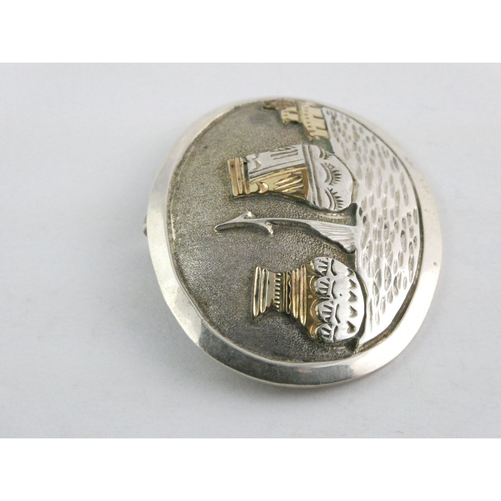 Southwestern Scene Sterling Silver Gilt Accent Pin Pendant Vases Spear 18g 54mm