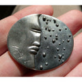 Vintage Handmade Signed Sterling Silver Moon Face and Star Pendant 925 14.8g 312