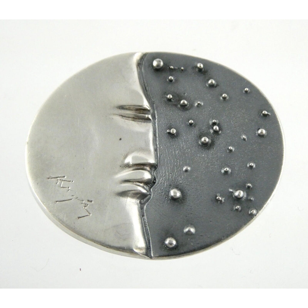 Vintage Handmade Signed Sterling Silver Moon Face and Star Pendant 925 14.8g 312