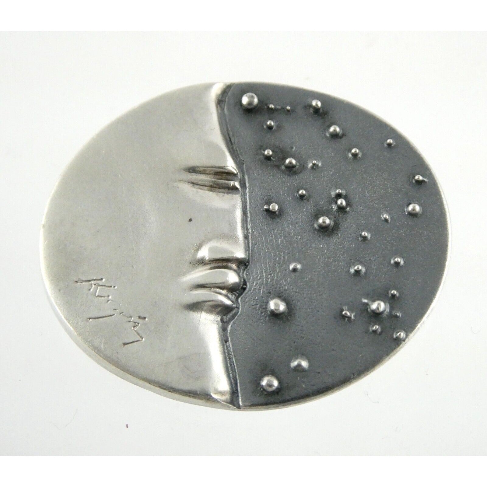 Vintage Handmade Signed Sterling Silver Moon Face and Star Pendant 925 14.8g 312