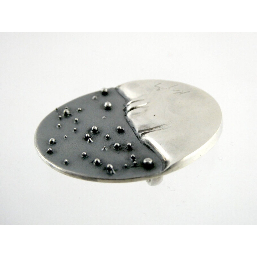 Vintage Handmade Signed Sterling Silver Moon Face and Star Pendant 925 14.8g 312