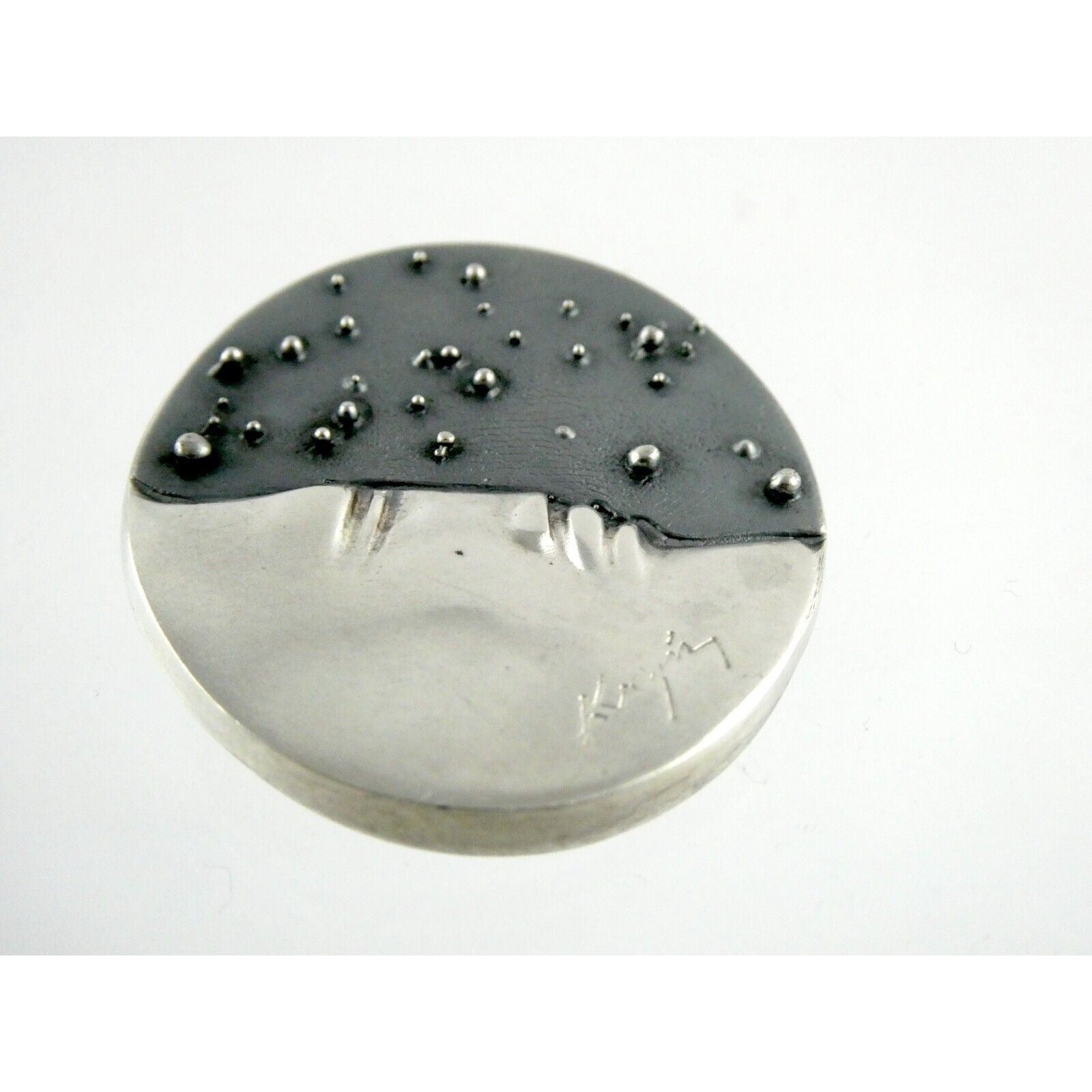 Vintage Handmade Signed Sterling Silver Moon Face and Star Pendant 925 14.8g 312