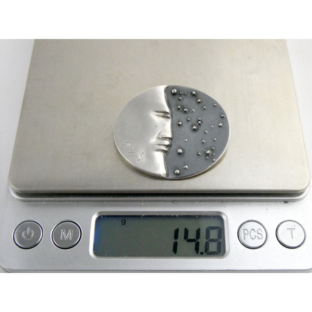 Vintage Handmade Signed Sterling Silver Moon Face and Star Pendant 925 14.8g 312
