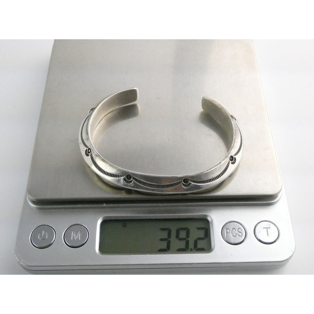 WT Signed NA Southwestern Patterned Sterling Silver Cuff Bracelet 6.75 Inch 39g