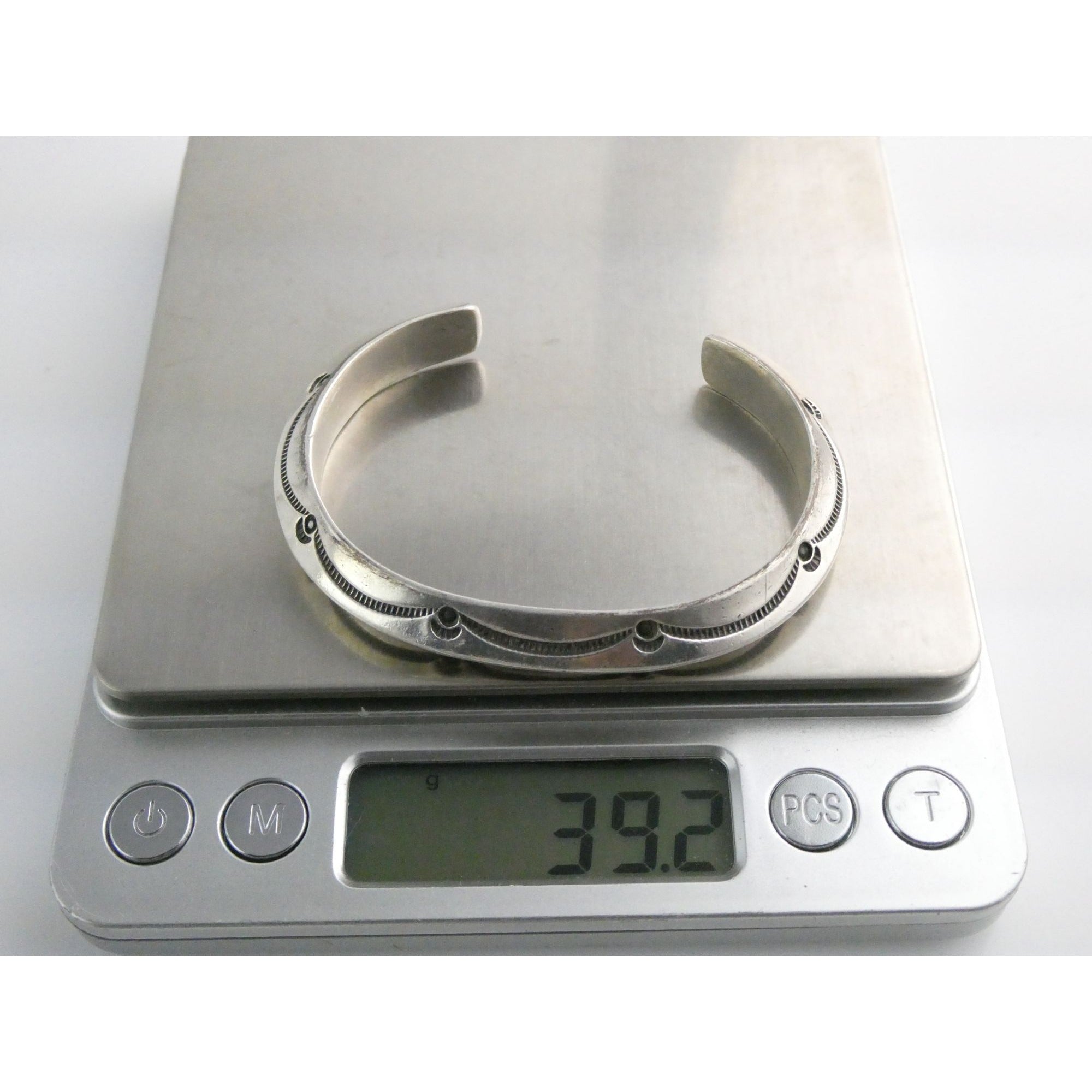 WT Signed NA Southwestern Patterned Sterling Silver Cuff Bracelet 6.75 Inch 39g