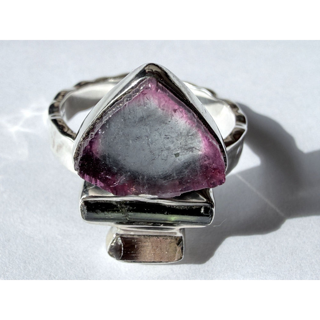 Artisan Made Sterling Silver Watermelon Tourmaline Ring Size 10 Weighs 6.7g