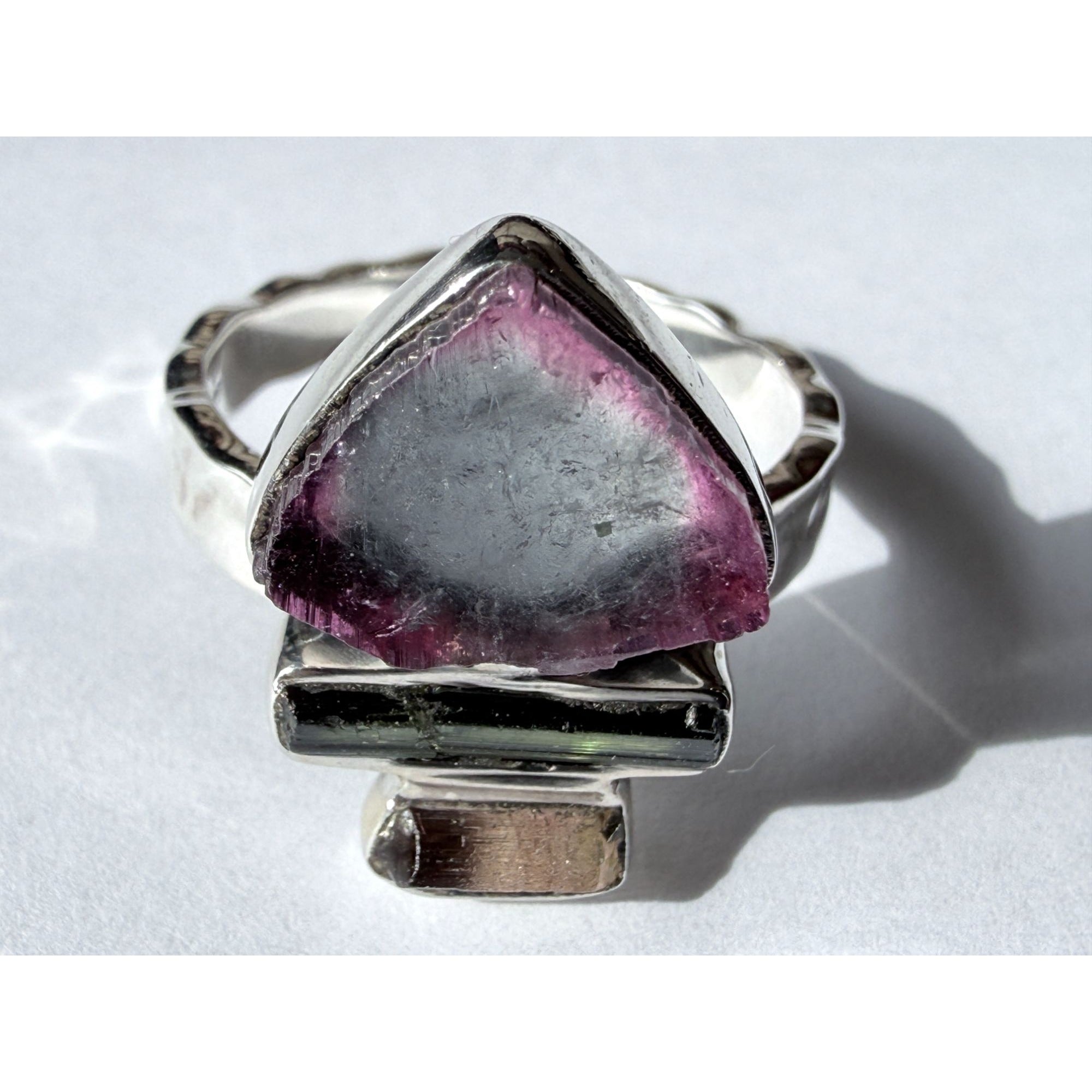 Artisan Made Sterling Silver Watermelon Tourmaline Ring Size 10 Weighs 6.7g