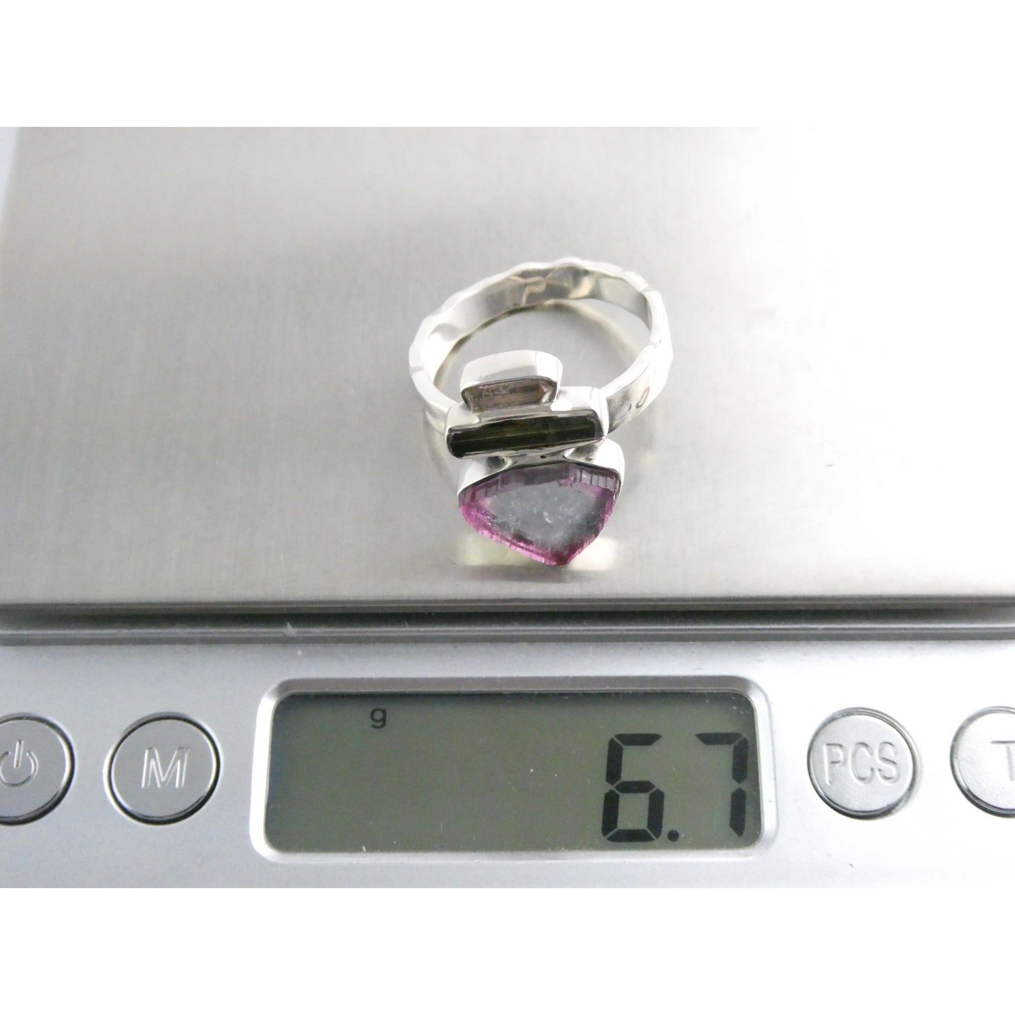 Artisan Made Sterling Silver Watermelon Tourmaline Ring Size 10 Weighs 6.7g