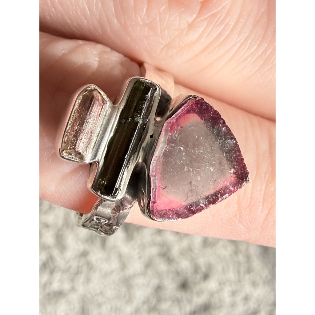 Artisan Made Sterling Silver Watermelon Tourmaline Ring Size 10 Weighs 6.7g