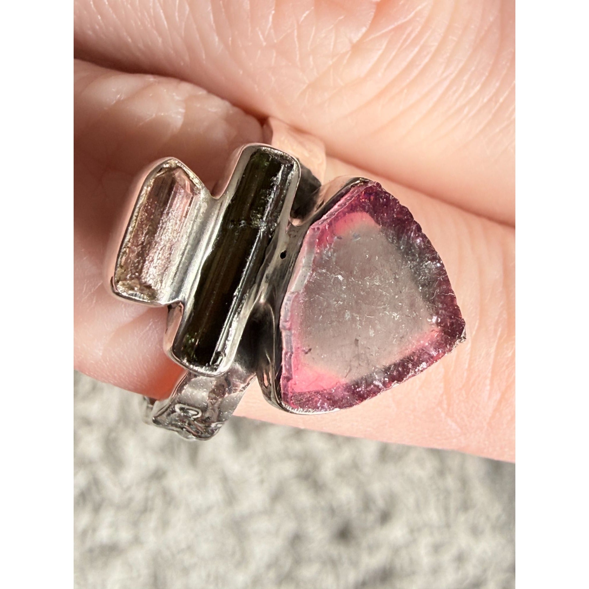 Artisan Made Sterling Silver Watermelon Tourmaline Ring Size 10 Weighs 6.7g