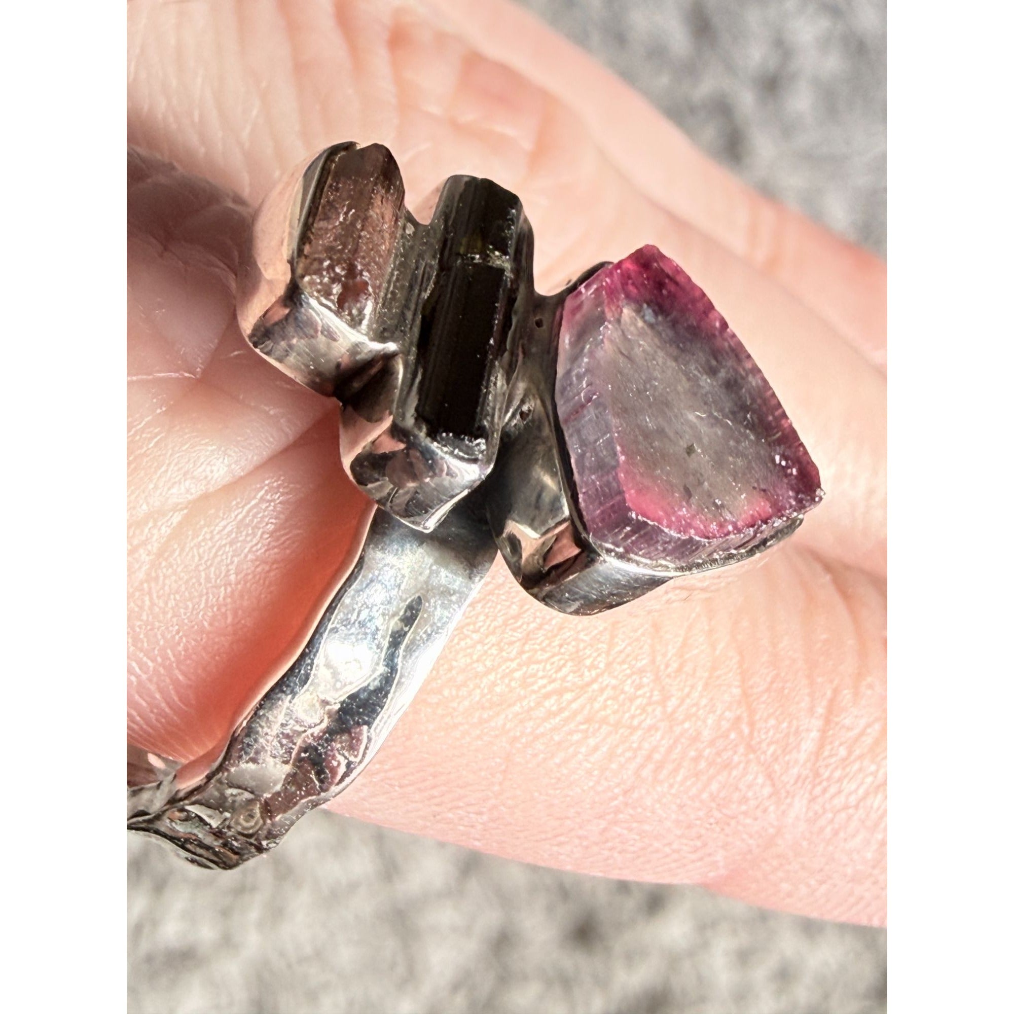 Artisan Made Sterling Silver Watermelon Tourmaline Ring Size 10 Weighs 6.7g