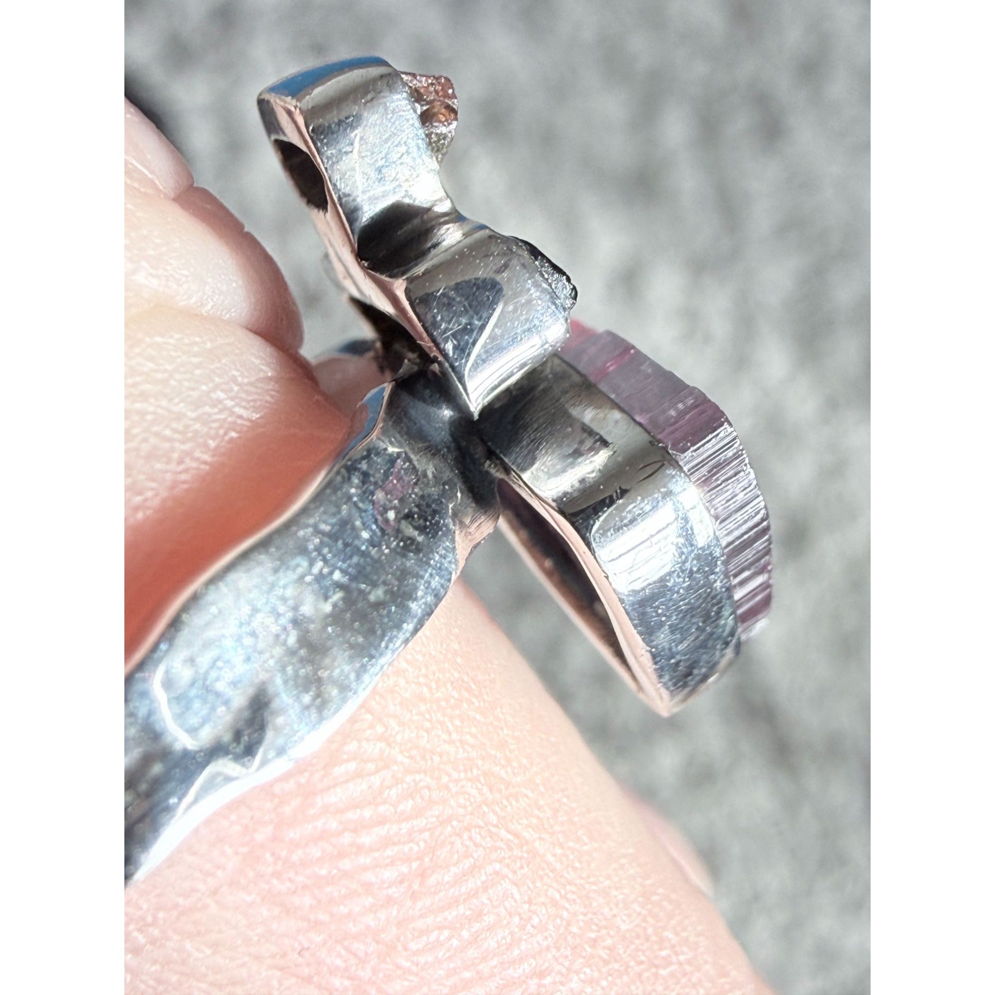Artisan Made Sterling Silver Watermelon Tourmaline Ring Size 10 Weighs 6.7g