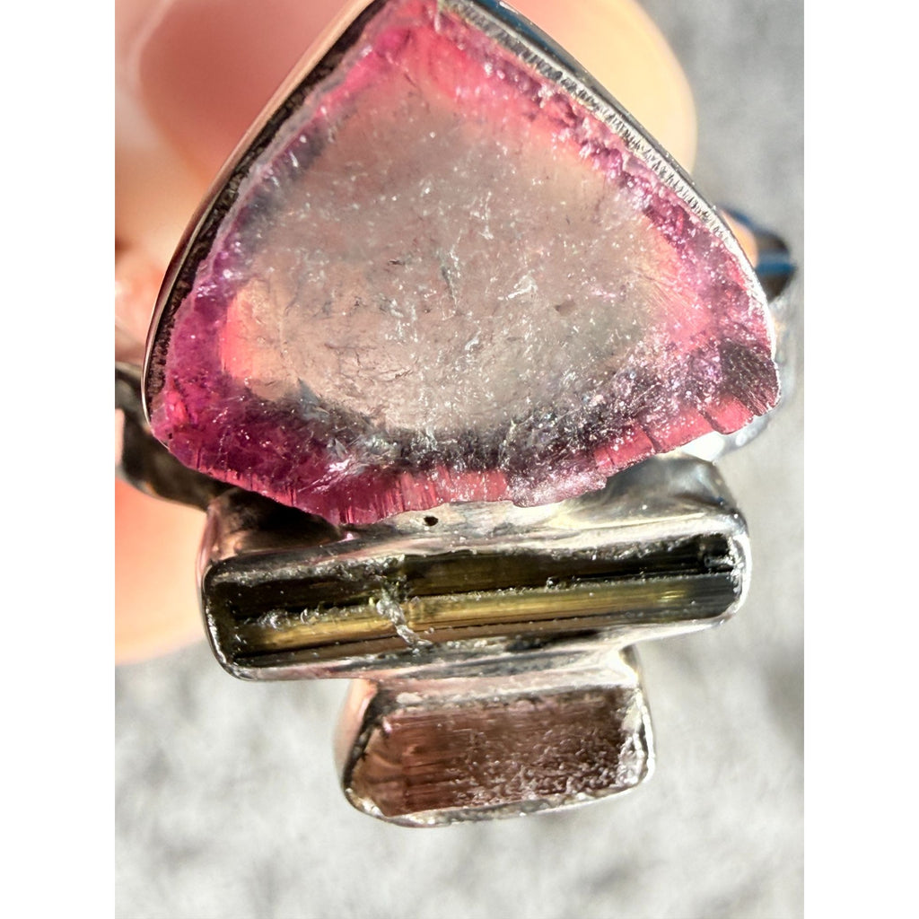 Artisan Made Sterling Silver Watermelon Tourmaline Ring Size 10 Weighs 6.7g