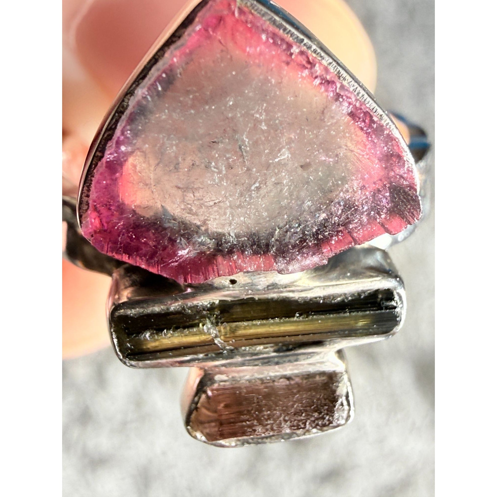 Artisan Made Sterling Silver Watermelon Tourmaline Ring Size 10 Weighs 6.7g
