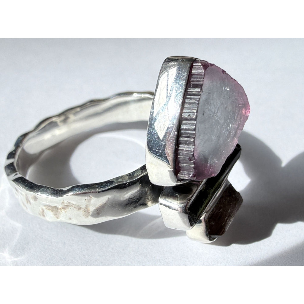 Artisan Made Sterling Silver Watermelon Tourmaline Ring Size 10 Weighs 6.7g