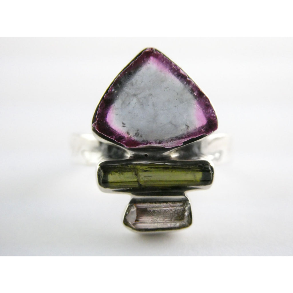Artisan Made Sterling Silver Watermelon Tourmaline Ring Size 10 Weighs 6.7g