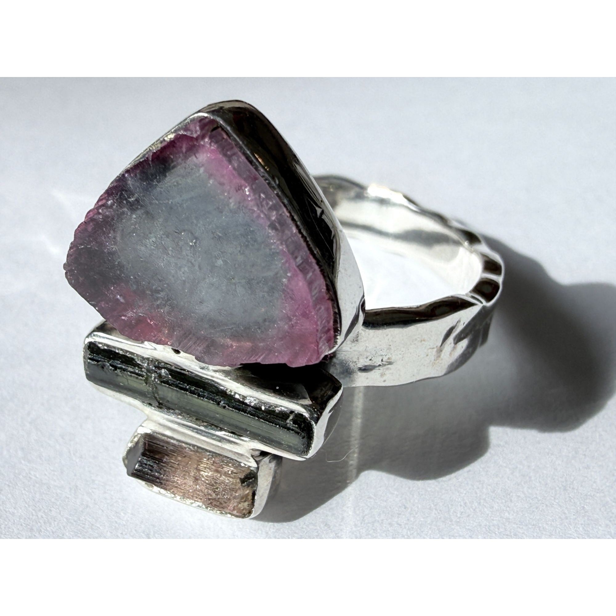 Artisan Made Sterling Silver Watermelon Tourmaline Ring Size 10 Weighs 6.7g