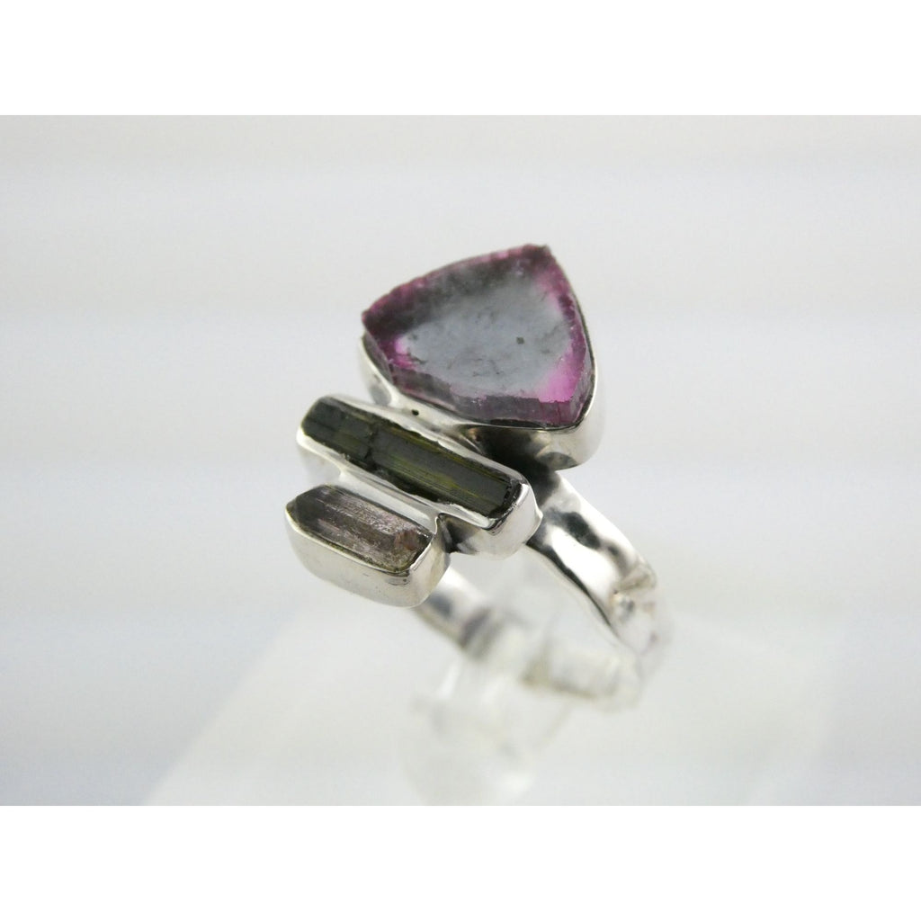 Artisan Made Sterling Silver Watermelon Tourmaline Ring Size 10 Weighs 6.7g