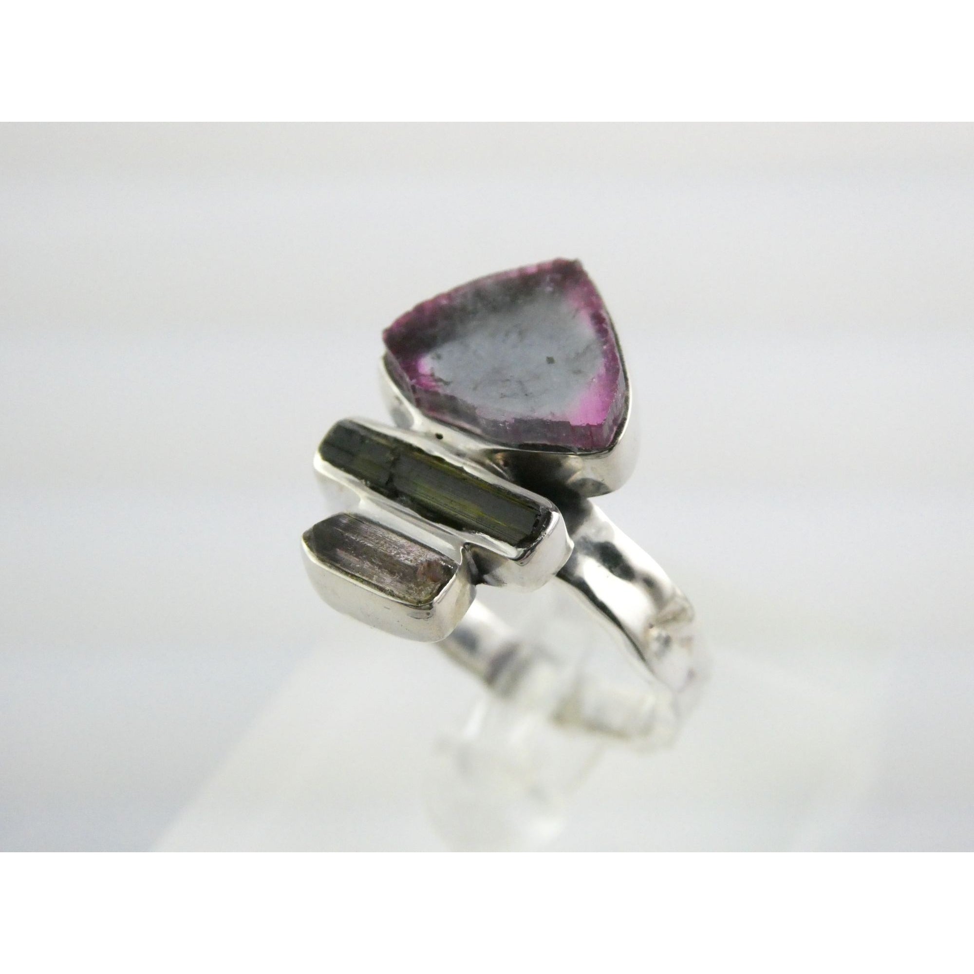 Artisan Made Sterling Silver Watermelon Tourmaline Ring Size 10 Weighs 6.7g