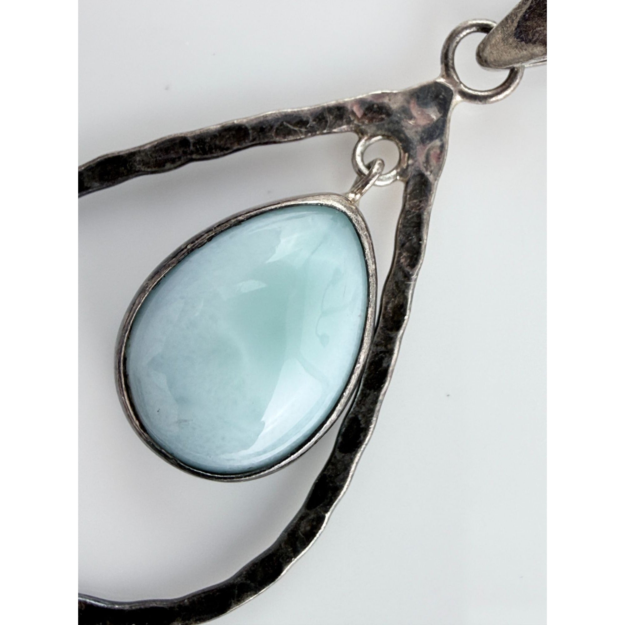 Sterling Silver Floating Larimar Cabochon Teardrop Pendant 3.7g 1.75 Inches