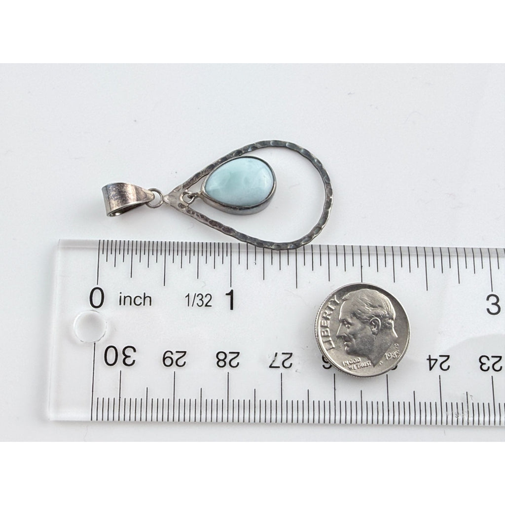 Sterling Silver Floating Larimar Cabochon Teardrop Pendant 3.7g 1.75 Inches