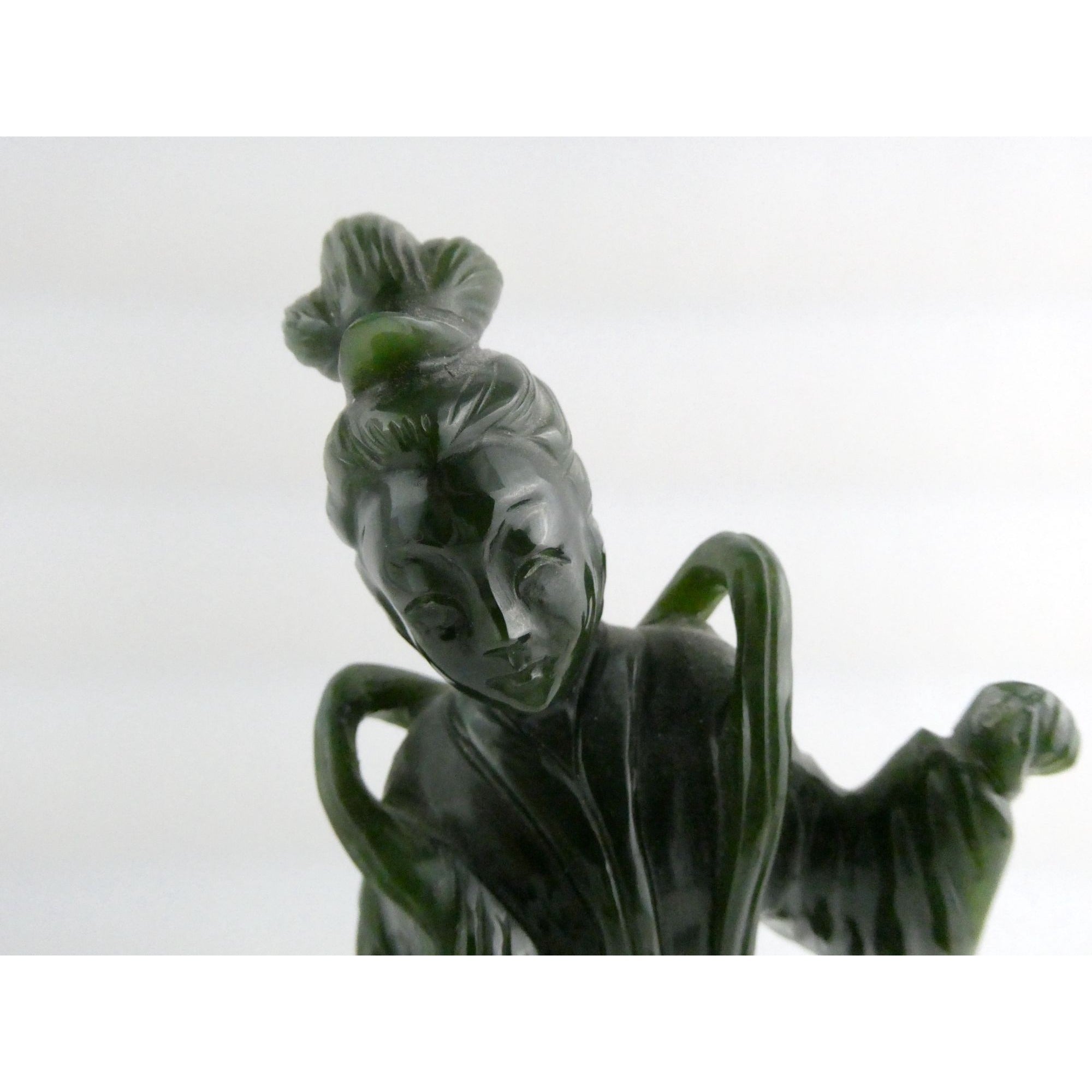 Chinese Carved Spinach Green Nephrite Jade Immortal Goddess Statuette Figurine