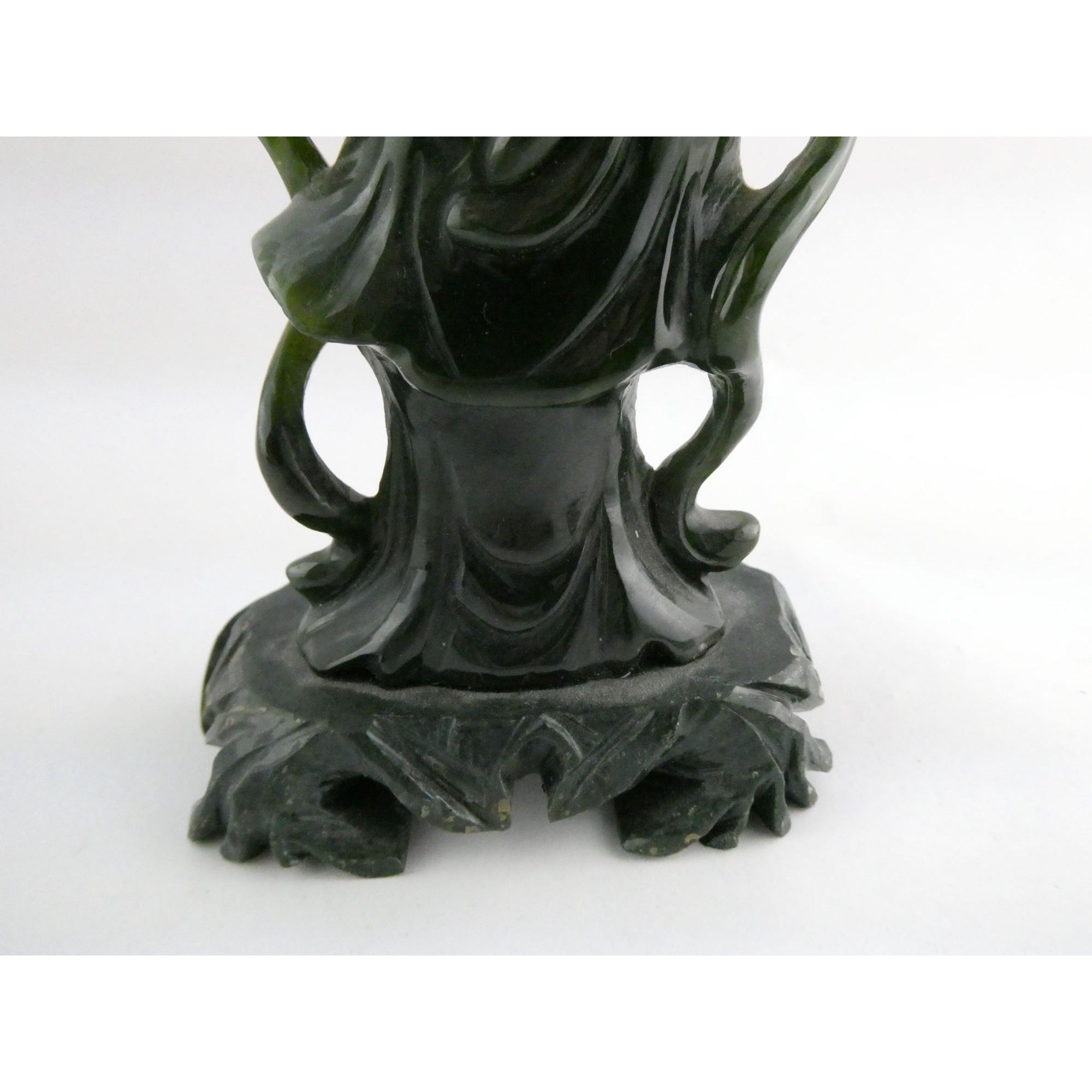 Chinese Carved Spinach Green Nephrite Jade Immortal Goddess Statuette Figurine
