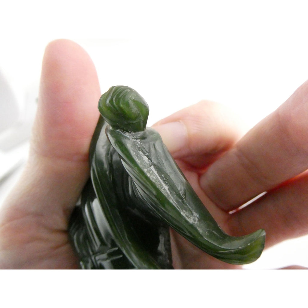 Chinese Carved Spinach Green Nephrite Jade Immortal Goddess Statuette Figurine