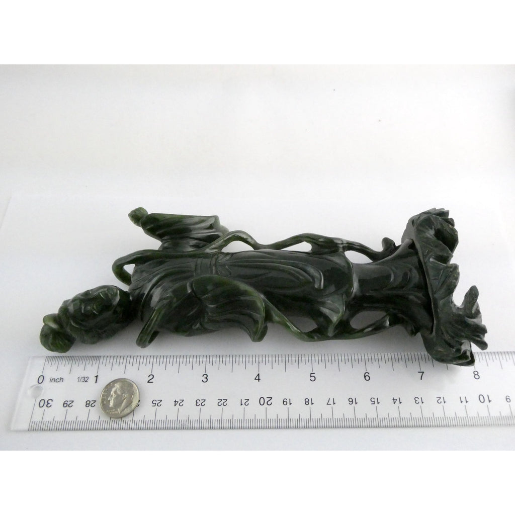 Chinese Carved Spinach Green Nephrite Jade Immortal Goddess Statuette Figurine