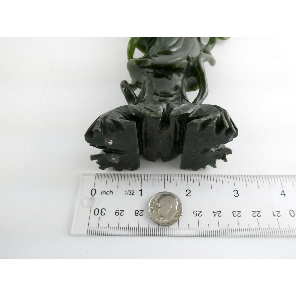 Chinese Carved Spinach Green Nephrite Jade Immortal Goddess Statuette Figurine