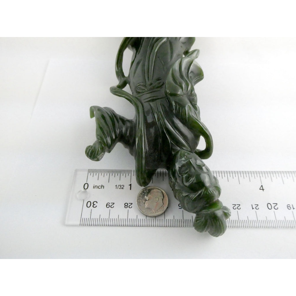 Chinese Carved Spinach Green Nephrite Jade Immortal Goddess Statuette Figurine