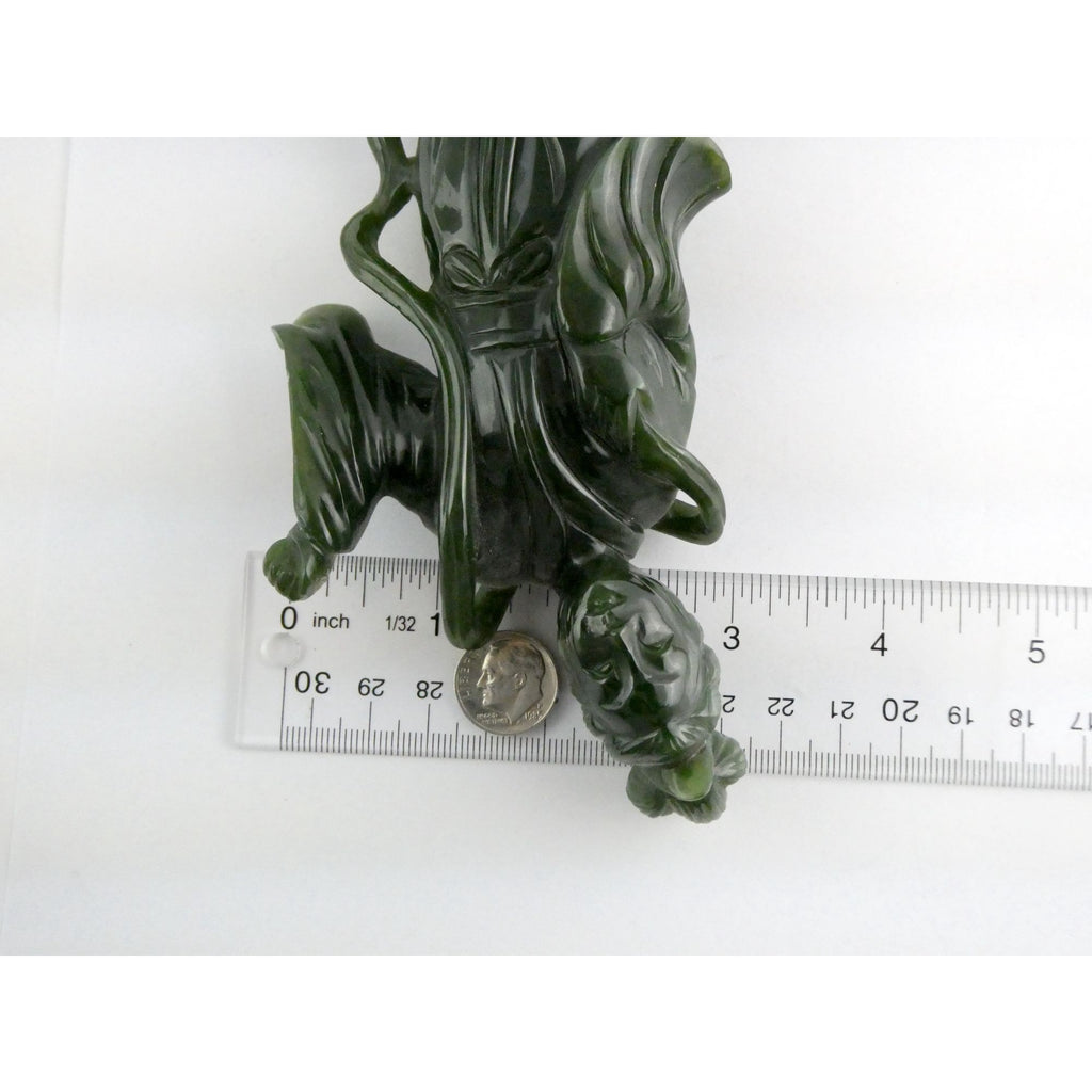 Chinese Carved Spinach Green Nephrite Jade Immortal Goddess Statuette Figurine