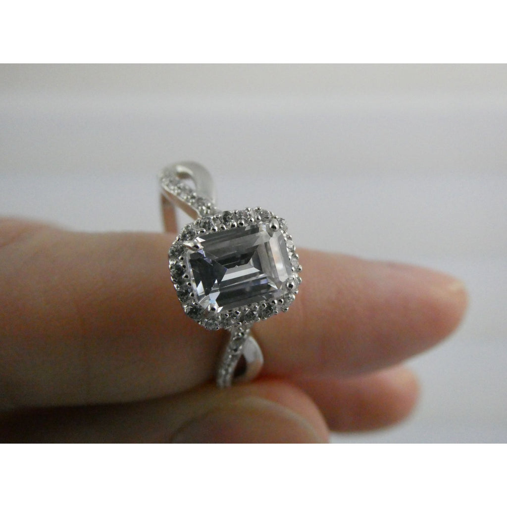 RJ Graziano Sterling Silver White Crystal Ornate Design Ring 925 Size 10 3.5g